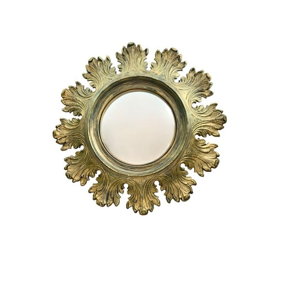 Mirror Sunburst Design Convex Shape andLeaf Motif by Syroco Vintage MCM Decor - Picture 1 of 5